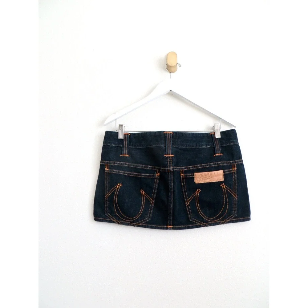 NEW! Vintage Y2K TRUE RELIGION Denim Jean Short Mini Skirt SZ 29
